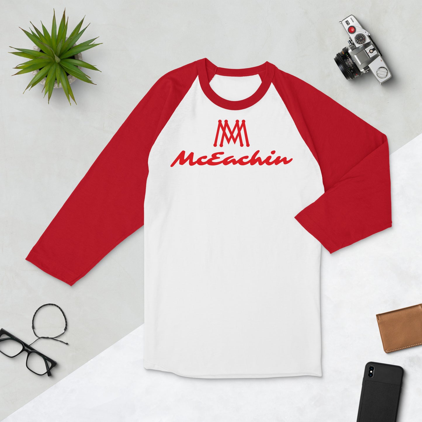 McEachin 3/4 Sleeve Raglan Shirt Red/White